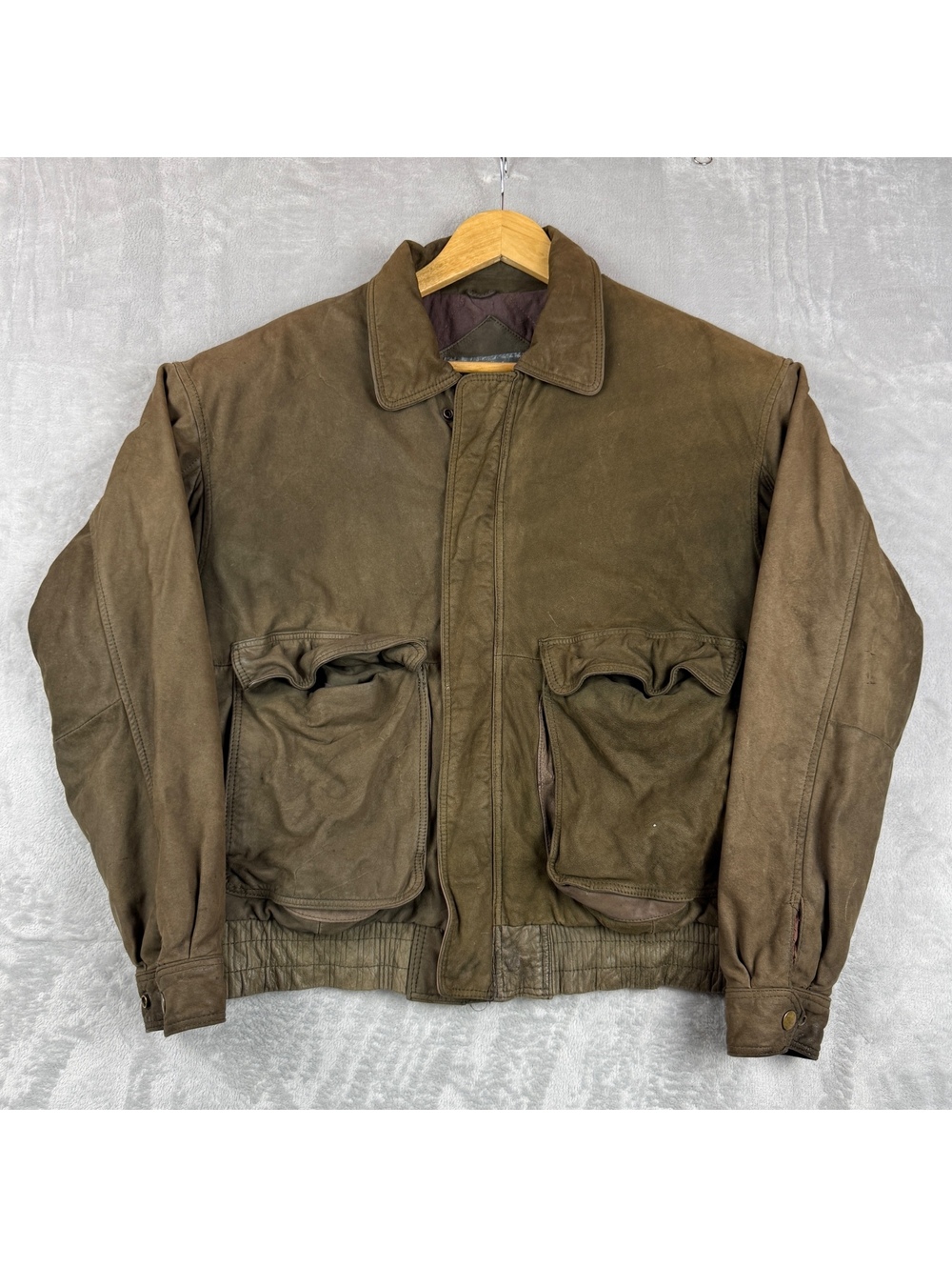 Vintage Men’s S Brown 100% Genuine Leather Bomber Jacket Distressed 80s Grunge
